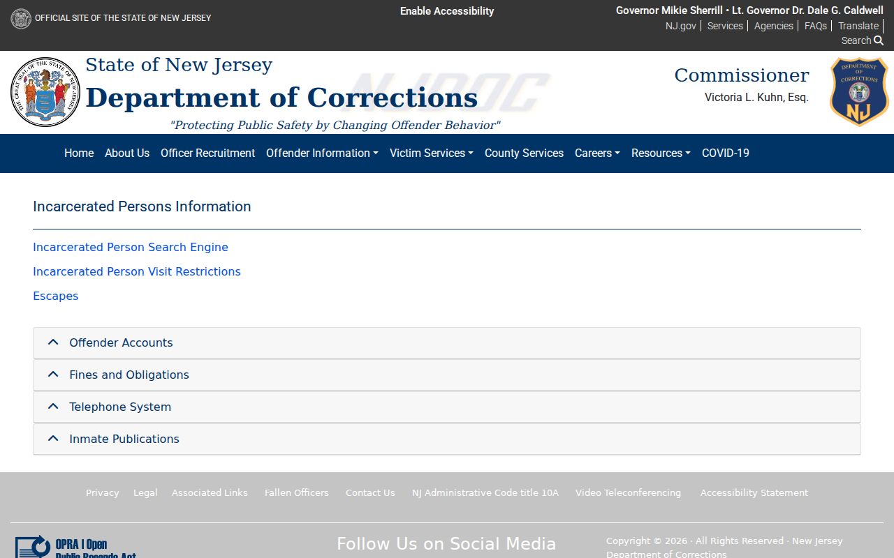 Rahway residents directory New Jersey corrections information search