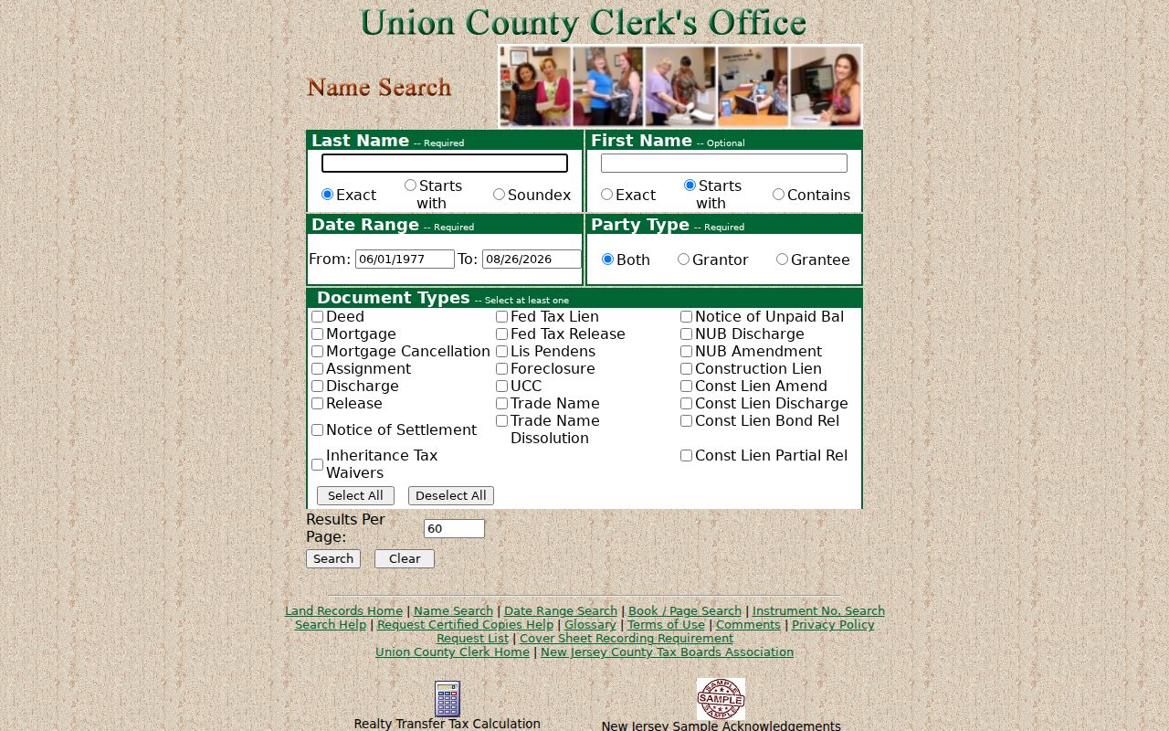 Rahway residents directory Union County deed index name search
